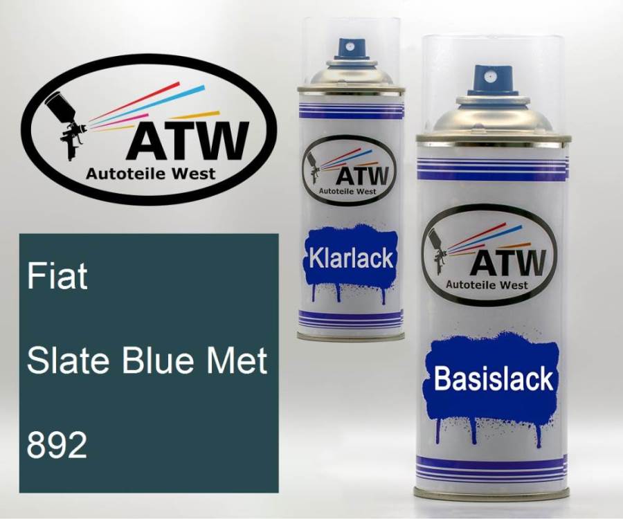 Fiat, Slate Blue Met, 892: 400ml Sprühdose + 400ml Klarlack - Set, von ATW Autoteile West.